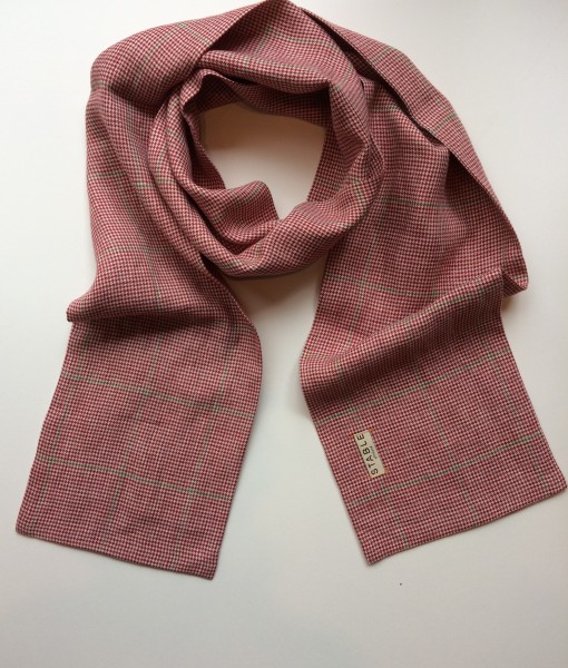 STABLE small Red with Green Stripe Irish Linen Skinny Scarf 